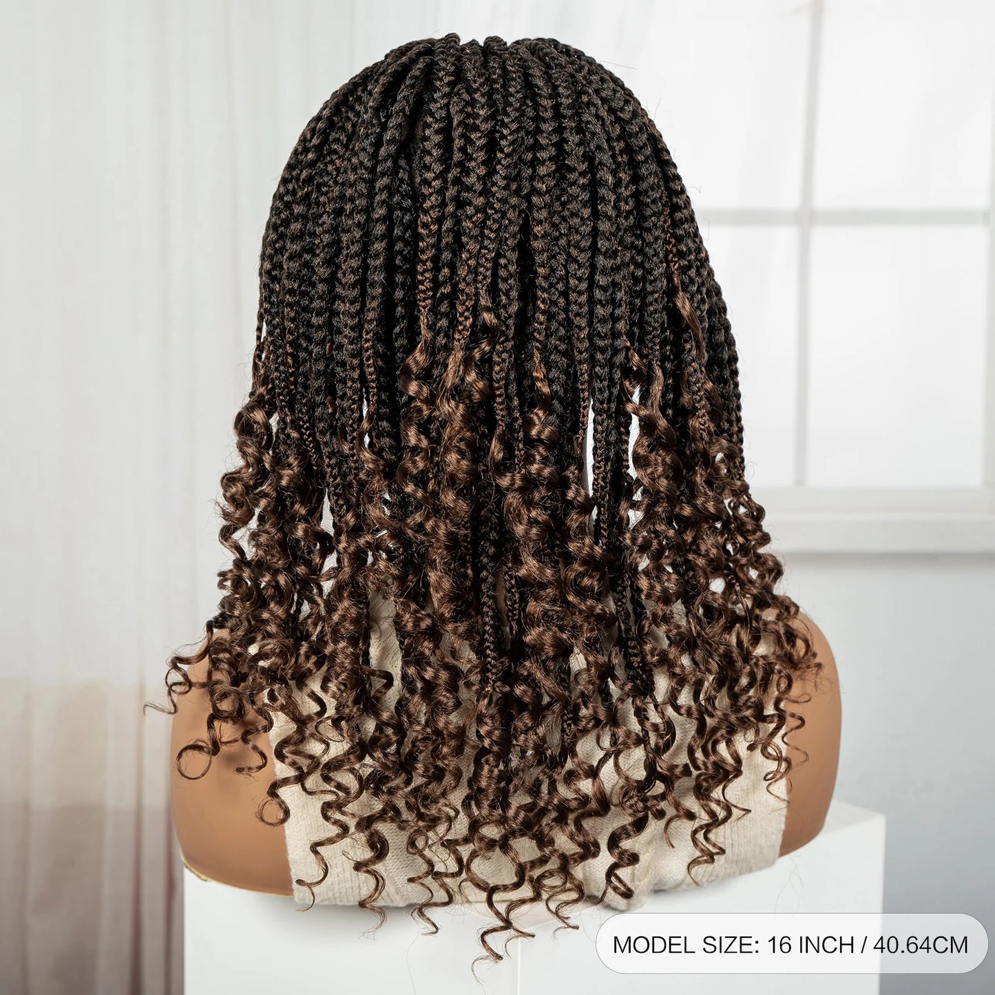 Knotless Box Boho Braided Wigs with Curly Ends Synthetic Full Lace Braided Lace Wigs Short Braided Bob Wig for Black Women