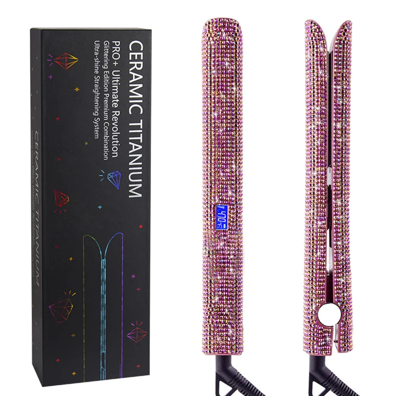 Rhinestone Flat Iron For a Perm Titanium Straightening Irons LCD Display Floating 2 Inches Wide Plate Hair Straightener Curler