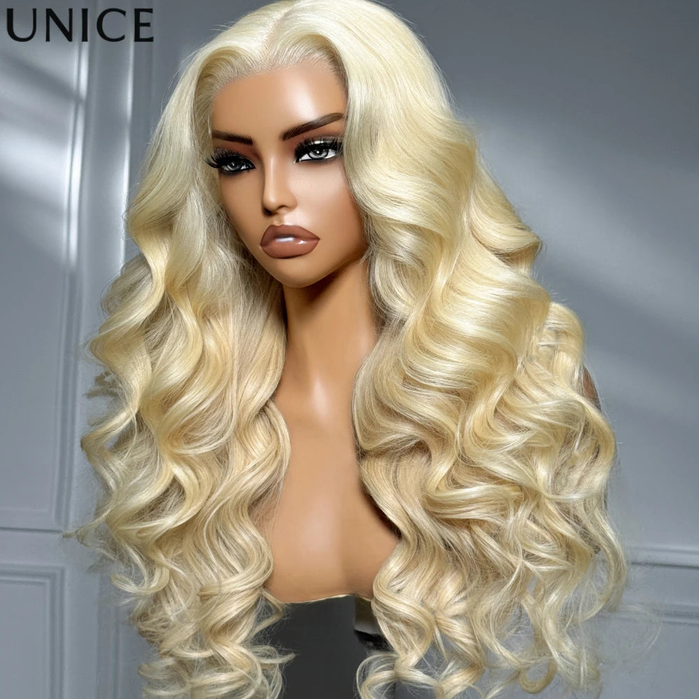 UNice 13x4 Pre Everything Lace Fronal #613 Blonde Body Wave Human Hair Wigs With Drawstring Pre Cut Pre Bleached Glueless Wig Ready To Wear