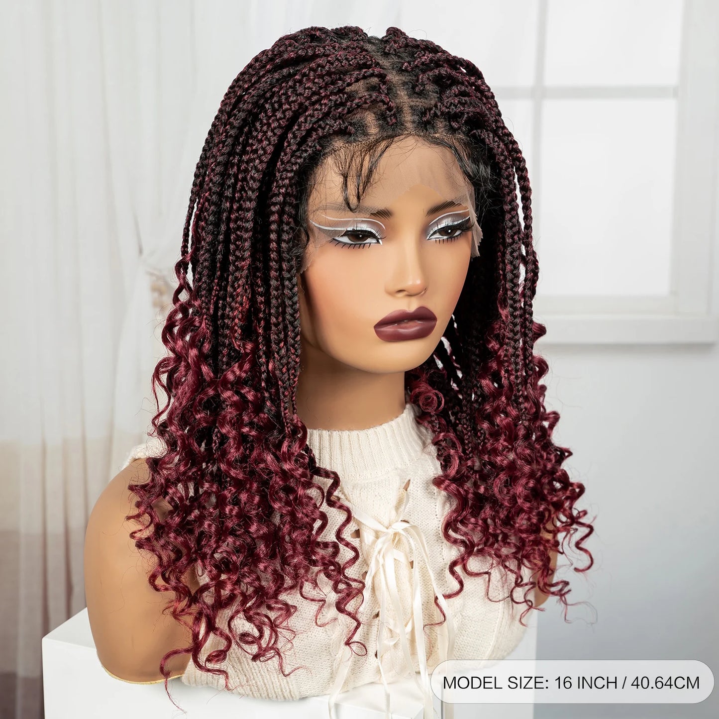 Knotless Box Boho Braided Wigs with Curly Ends Synthetic Full Lace Braided Lace Wigs Short Braided Bob Wig for Black Women