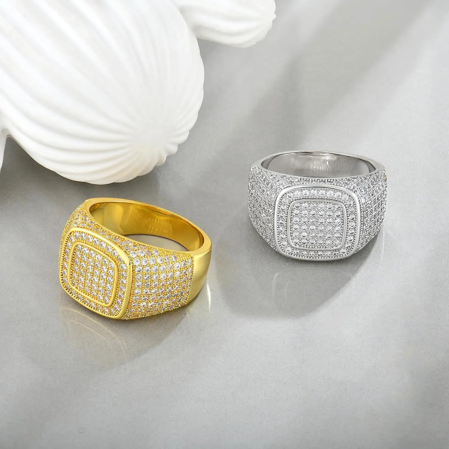Square Micro Pave Set CZ Ring Cluster Iced Out Band Mens Bling Zircon Little Finger Ring for Men Hip Hop Rapper Jewelry