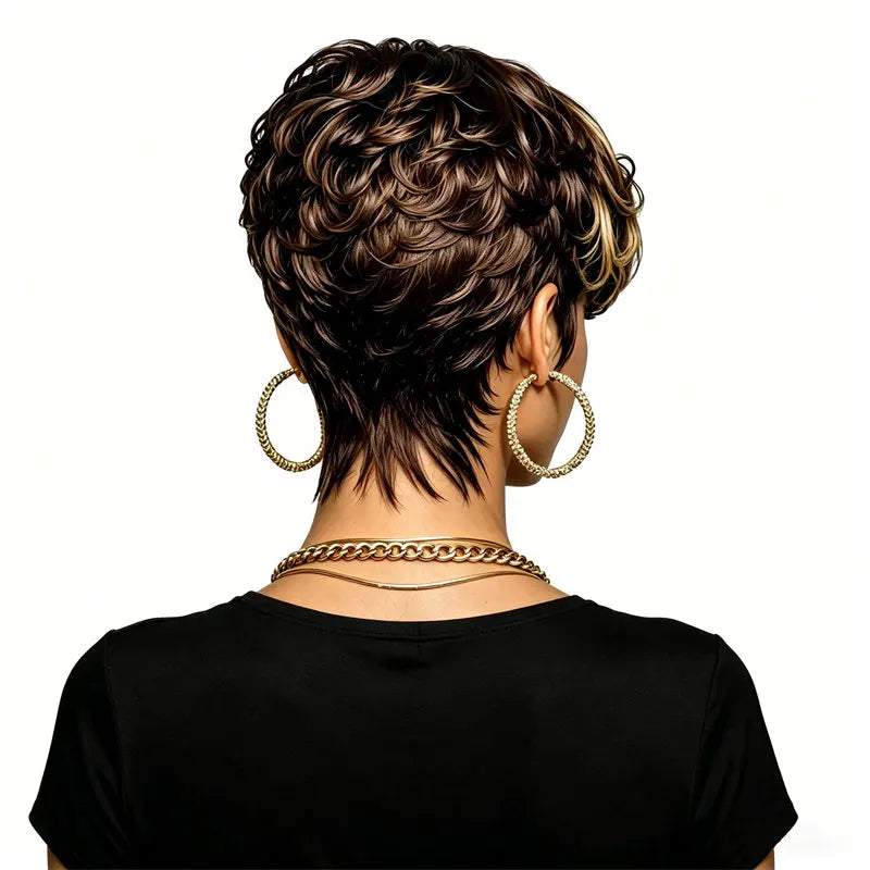 Pixie Cut Short Human Hair Wig 613 Brown & Blonde Ombre Full Machine Made Wig Fashion Style Perfect For Women Party Daily Use