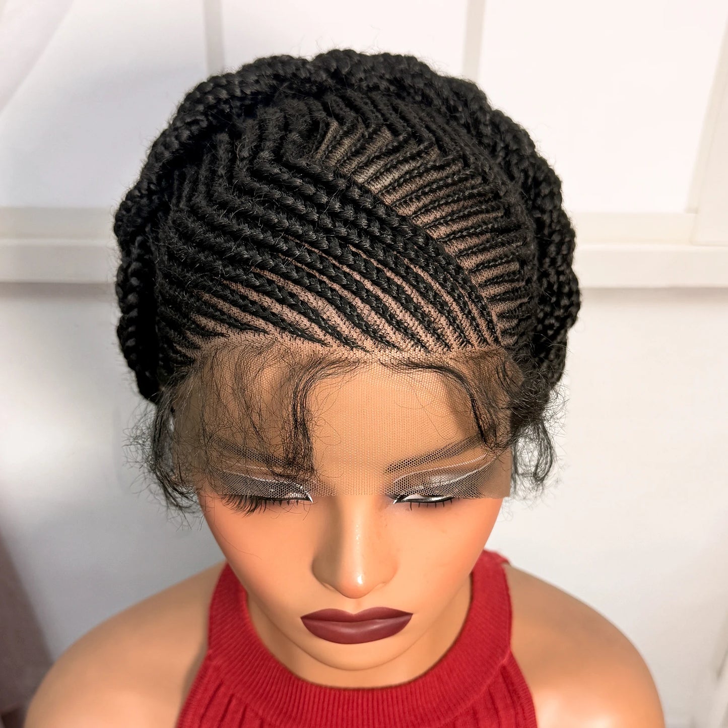 Short Natural Cornrow Braided Wigs Synthetic Full Lace Bantu Braided Wigs Knotless Braids Wigs with Baby Hair for Black Women
