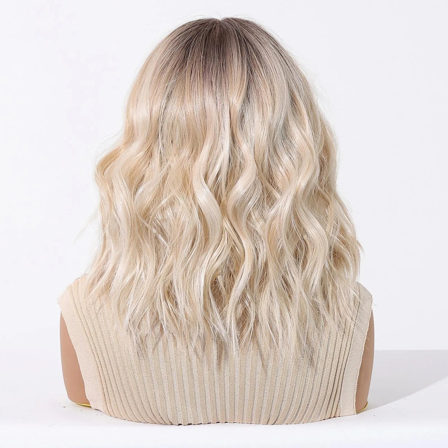 Topshe 13x6 HD Lace Front Short Wig Deep Root Gradient Platinum Blonde Curly Heat Resistant Synthetic Wigs for Women