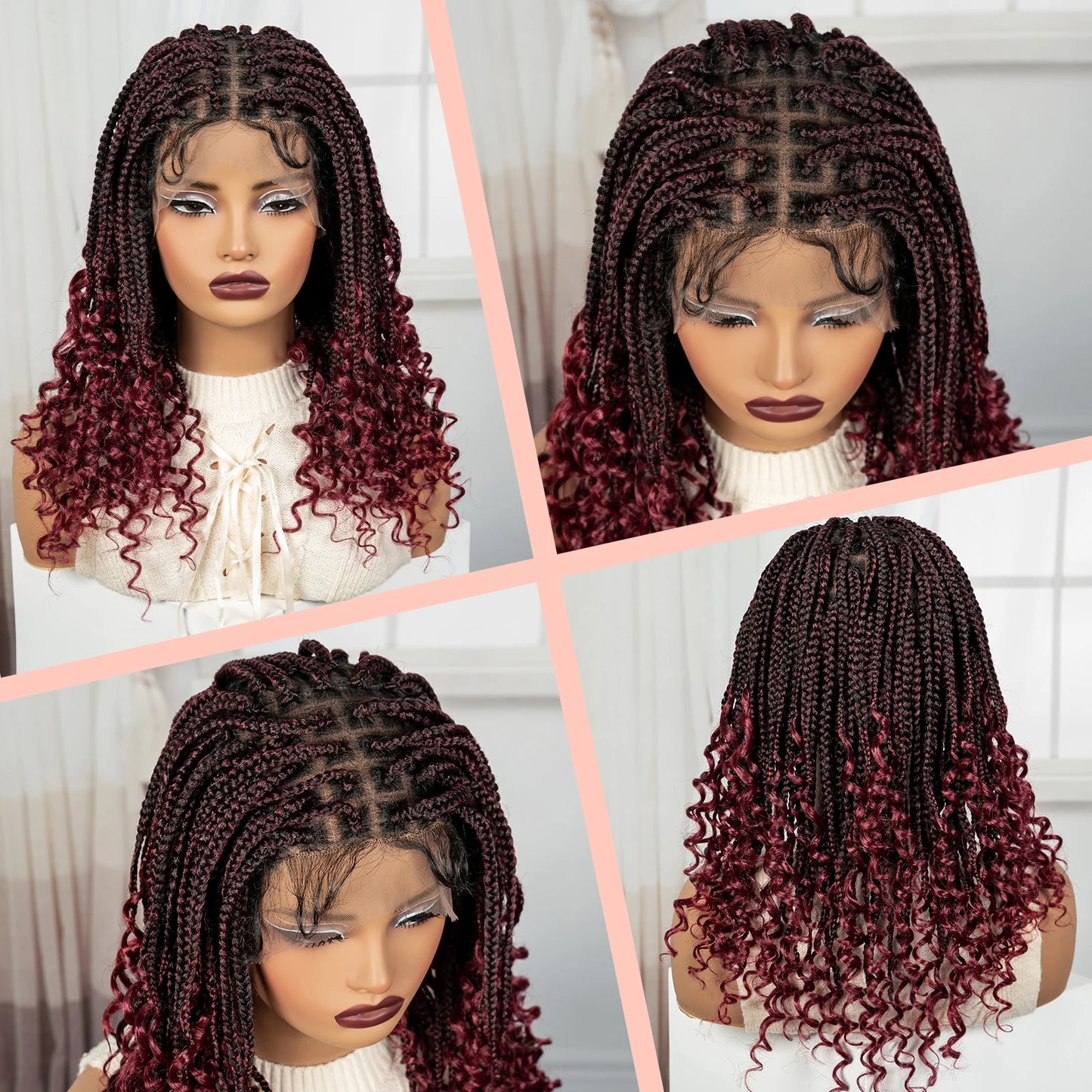 Knotless Box Boho Braided Wigs with Curly Ends Synthetic Full Lace Braided Lace Wigs Short Braided Bob Wig for Black Women