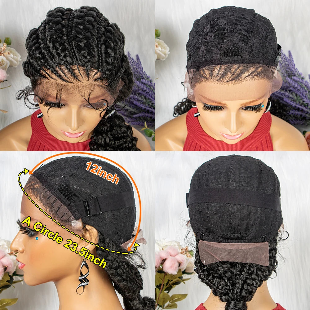 Lace Frontal Synthetic Braided Wigs Lace Front Braided Ponytail Wig Natural Knotless with Baby Hair for Black Women Daily Use