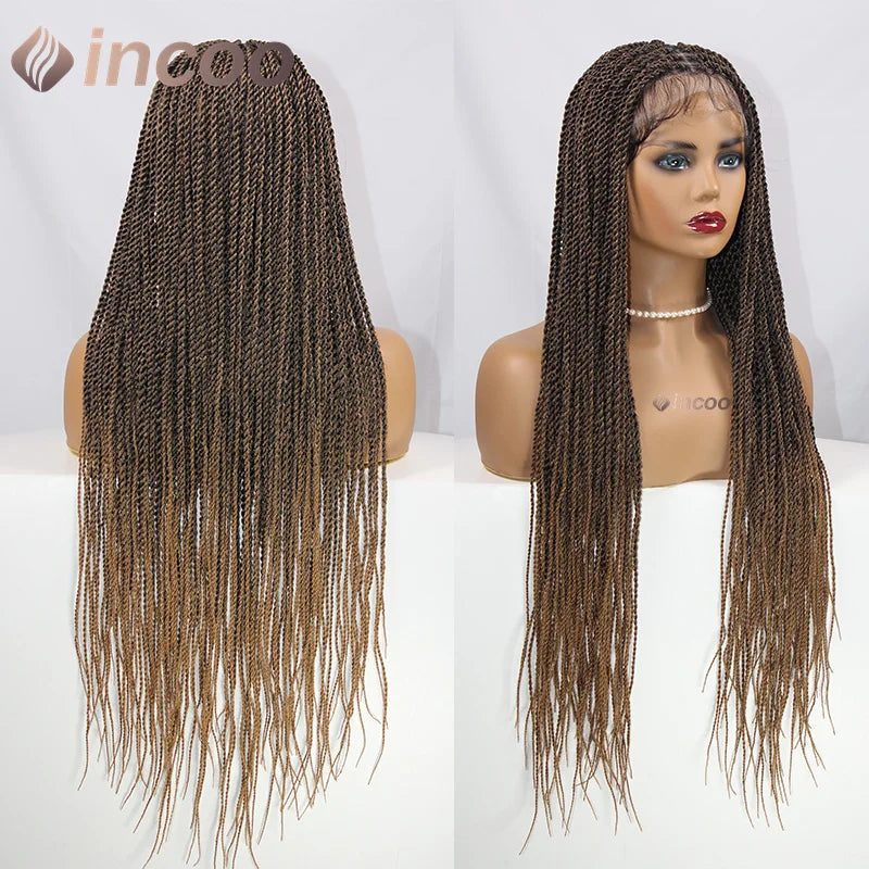 Full Lace Frontal Wigs Synthetic Twist Braided Wigs For Black Women Box Braided Lace Front Wig Faux Locs Wig Goddess Braids Wigs