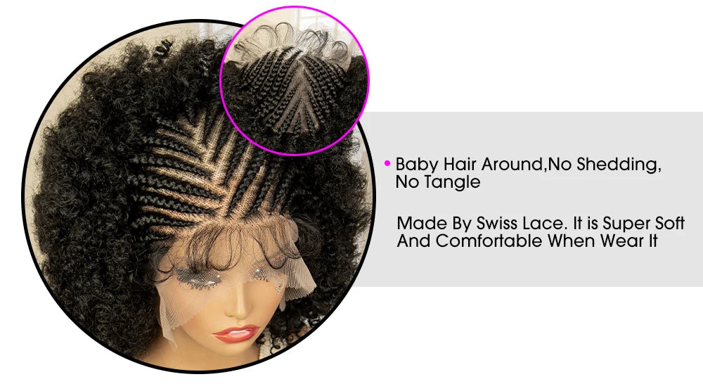 Full Lace Afro Braided Wig for Women African Wig Cornrow Braids Lace Wig with Baby Hair 8 Inch Short Kinky Curly Braid Wigs