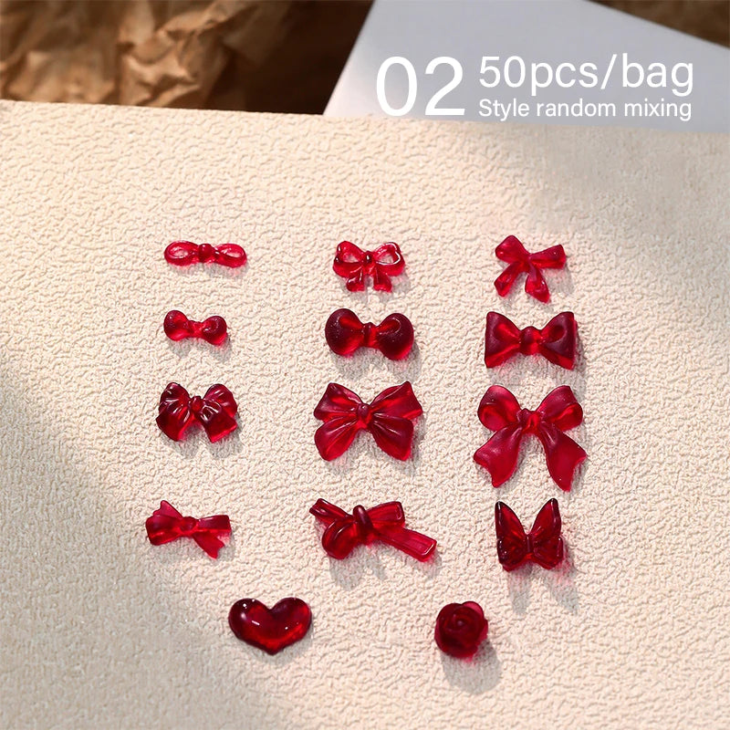 100/200pcs 3D Mixed Nail Decorations Kawaii Heart Flower Bear Pearl Design Rhinestone Nail Art Charms Jewelry Manicure Accessory