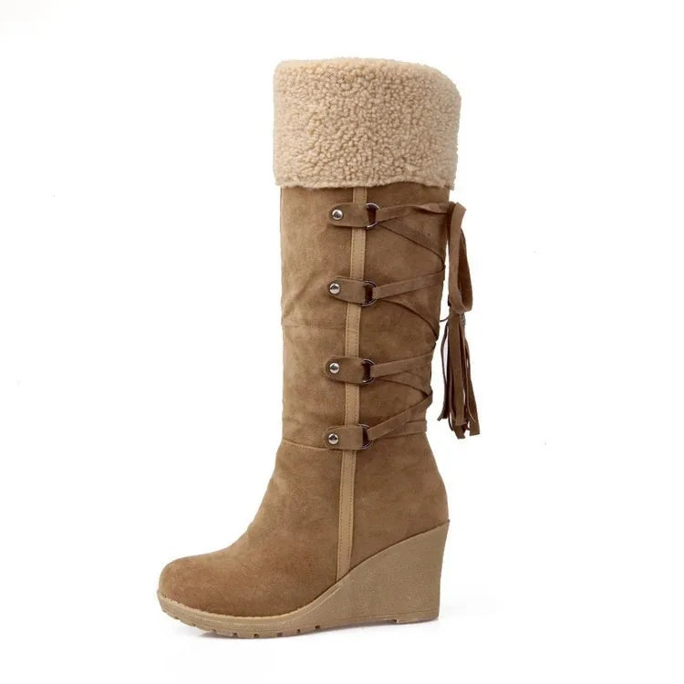 Women's High Boots 2022 Winter Fashion Lace-up Tassel Long Boots Women Platform Wedge Snow Boots Warm Cotton Boots Botas Mujer