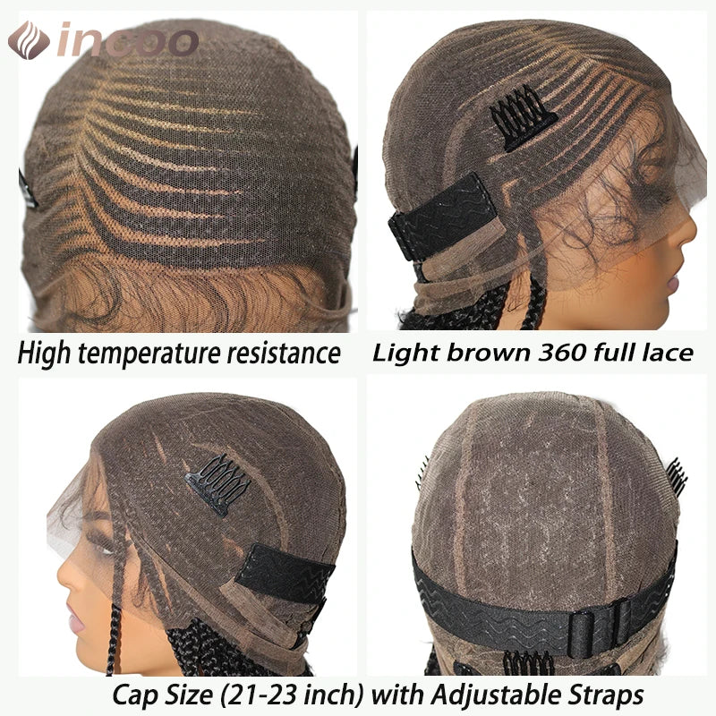 36inch Synthetic Twist Braided Wigs for Black Women Box Braided Full Lace Front Wig Adjustable Side Part Knotless Braids Wig