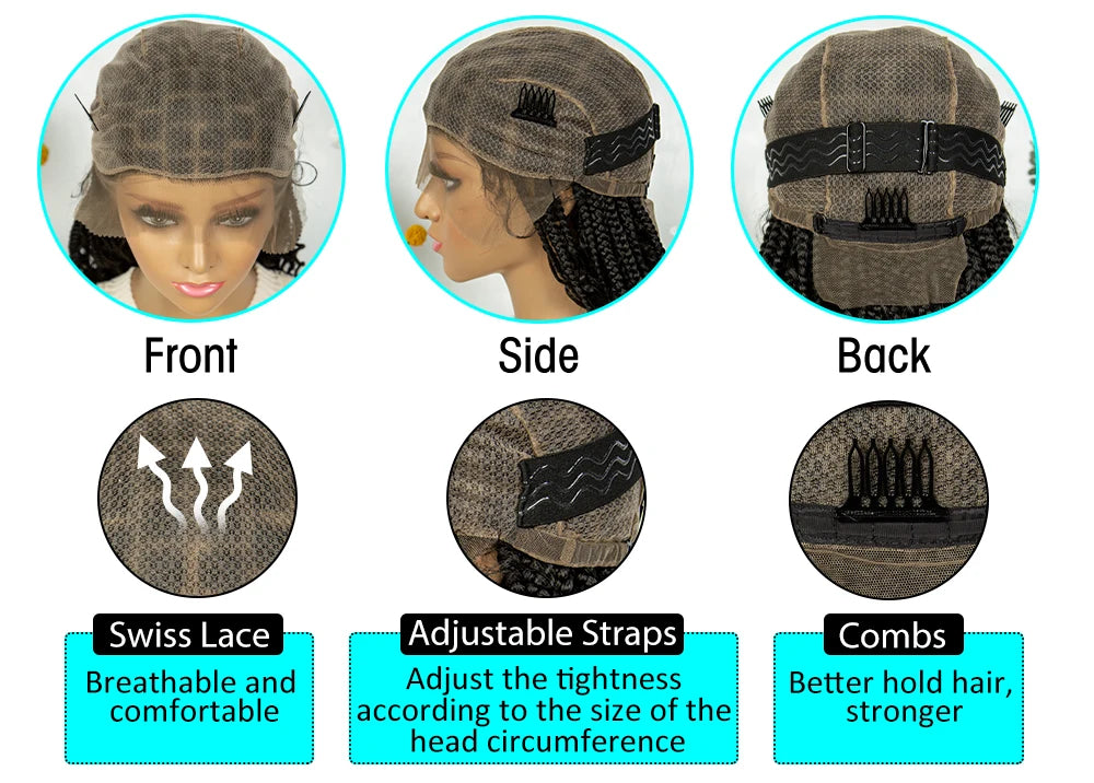 Kima Short Bohemian Box Braids Braided Wig Full Lace Boho Braided Wigs Synthetic Curly Hair with Baby Hair for Black Women