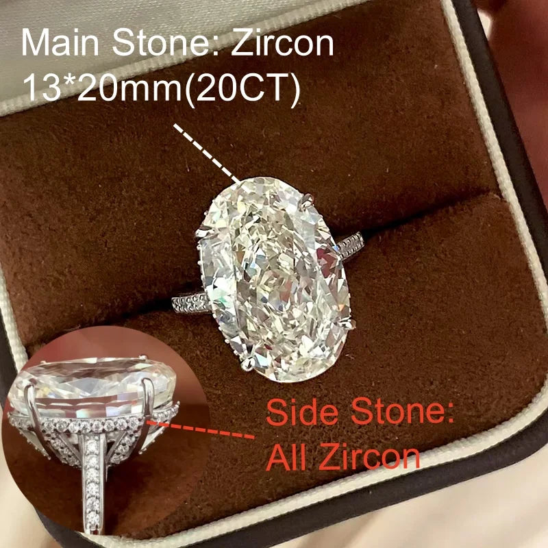 Onnelik S925 Sterling Silver 20CT Large Carat Moissanite Egg Shape Ring Minimalist Band Luxury Jewelry for Women Elegant Gifts