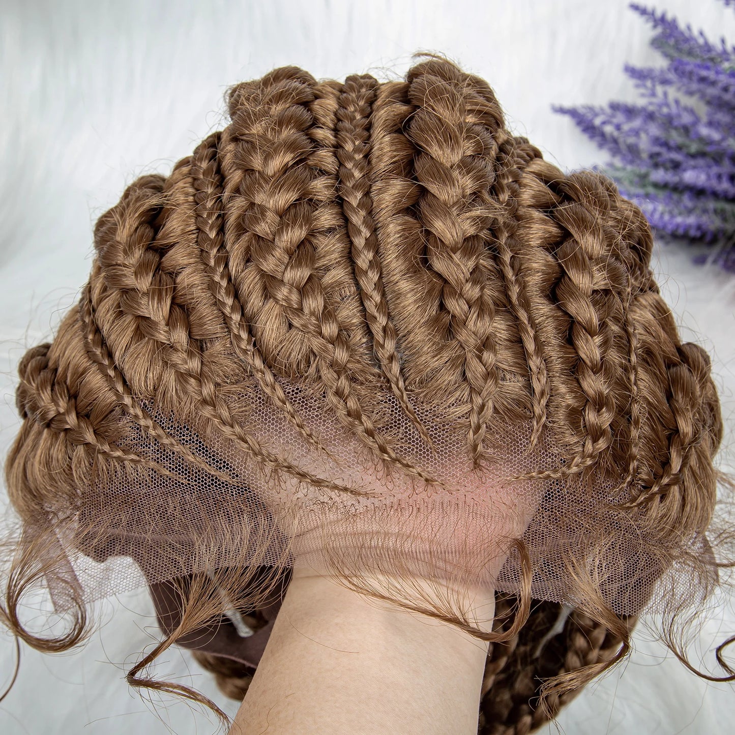 Lace Frontal Synthetic Braided Wigs Lace Front Braided Ponytail Wig Natural Knotless with Baby Hair for Black Women Daily Use