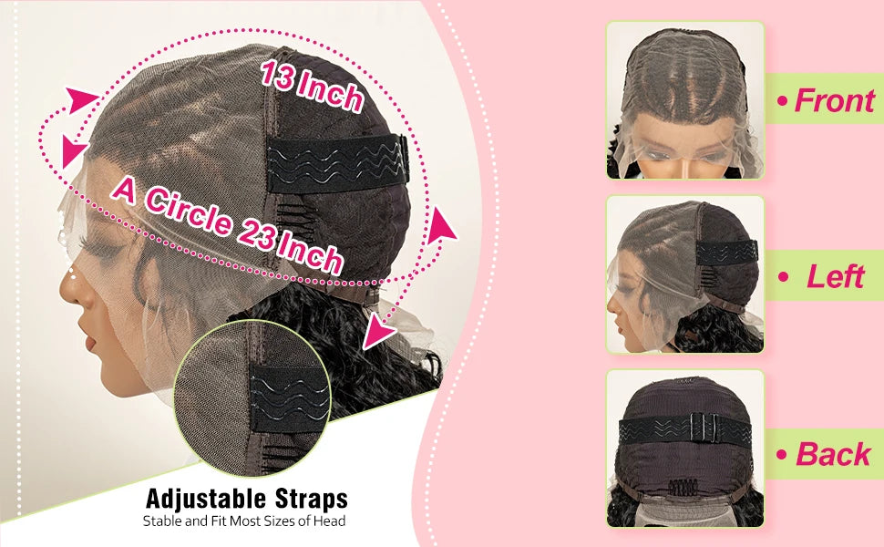 Half Braided Hair Wigs With Baby Natural Cornrow Synthetic Hair wig Deep Wave Full Lace Wigs 26 inch For Black Women