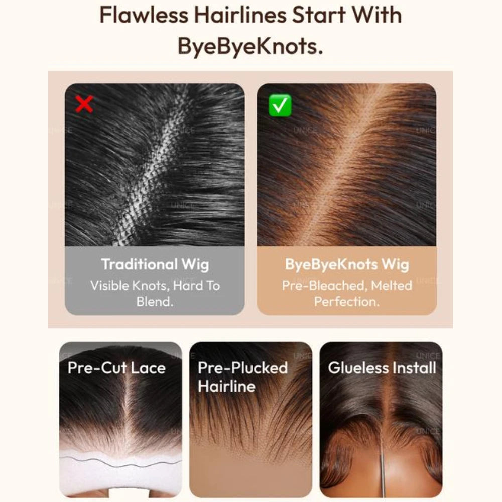 UNice Espresso Brown With Highlights Straight Bob Wig No-Slip 7x5 Lace Glueless Wig Human Hair Ready To Wear