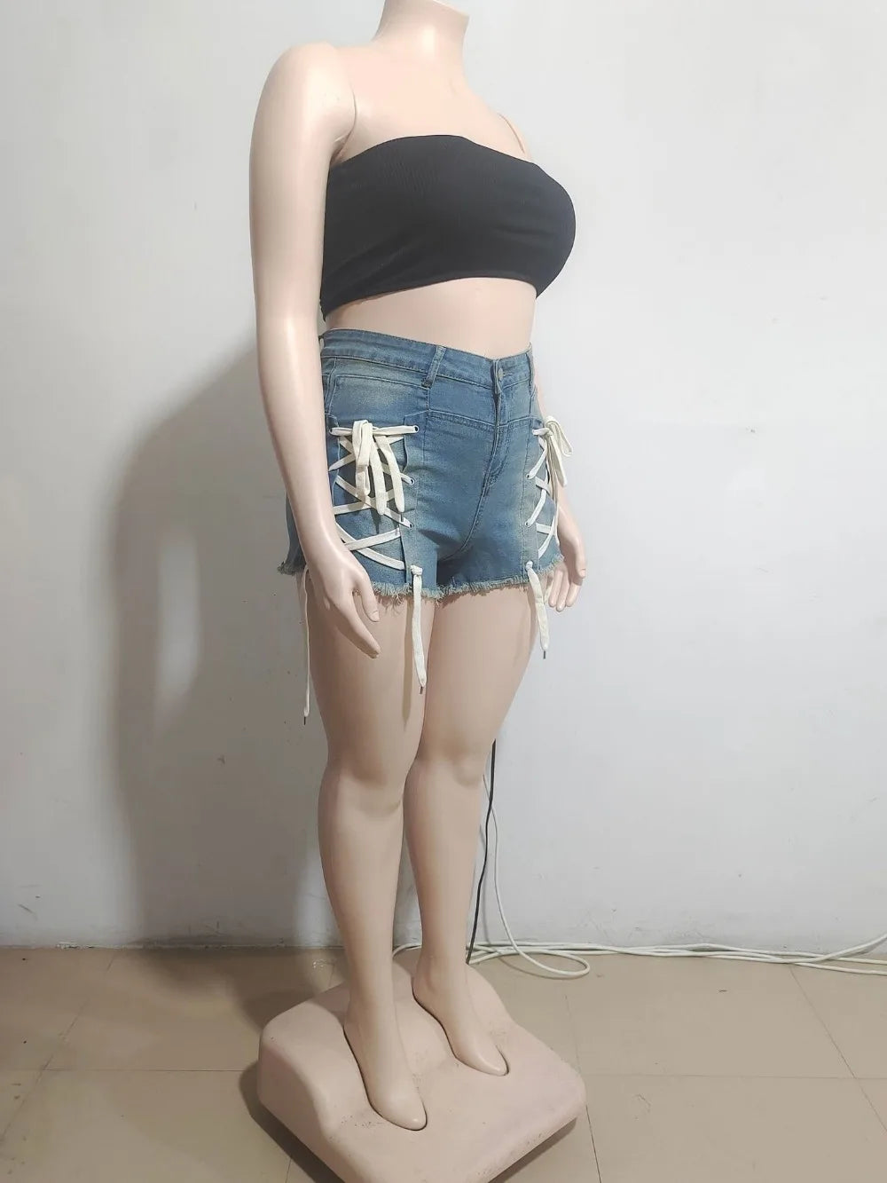 FAGADOER Fashion Hot Girl Street Lace Up Jean Shorts Women High Waisted Button Slim Denim Shorts Female Bandage Cowboy Bottoms