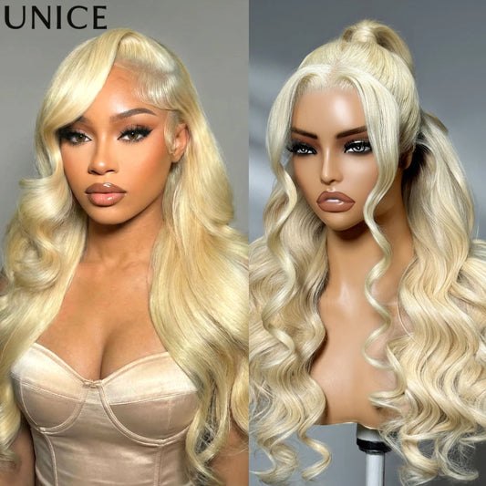 UNice 13x4 Pre Everything Lace Fronal #613 Blonde Body Wave Human Hair Wigs With Drawstring Pre Cut Pre Bleached Glueless Wig Ready To Wear
