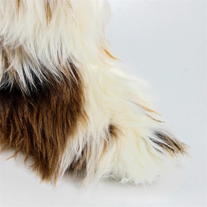 Onlymaker  Women Knee High Boots Thin High Heel Furry Boots Faux Fur Fury Boots Winter Plush Boots