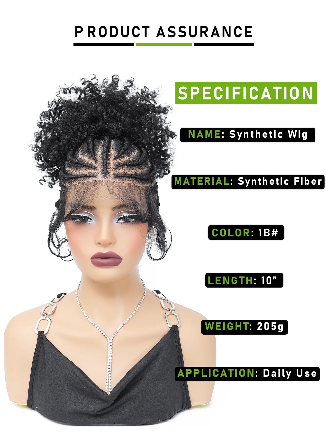 Synthetic Braided Wig with Buns Full Lace Cornrow Braids Wig for Black Women Frontal Braiding Wigs with Ponytail 10 inches