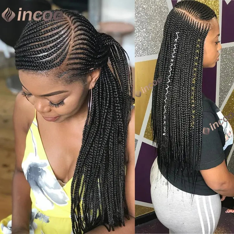 36inch Synthetic Twist Braided Wigs for Black Women Box Braided Full Lace Front Wig Adjustable Side Part Knotless Braids Wig