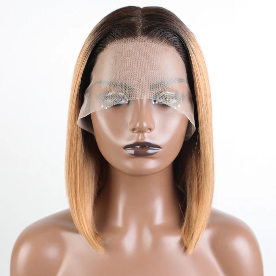 Lekker Blonde Long Pixie Cut Straight Bob 13x1 T Lace Front 100% Human Hair Wigs For Women Glueless Brazilian Remy Hair Colored