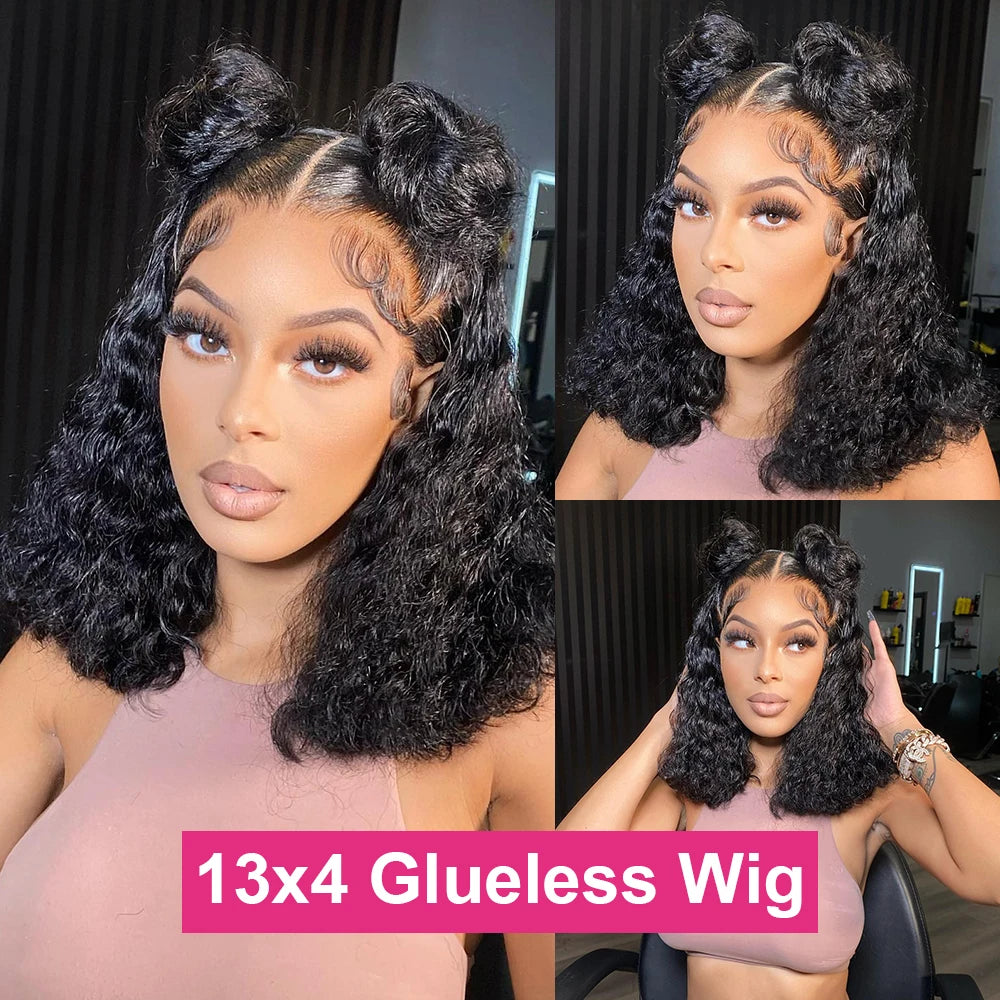 Deep Wave 13x4 Lace Frontal Wig Bob Glueless Wig Human Hair Ready To Wear Curly Wigs 200% 7x5 Closure Wigs Pre Cut Preplucked