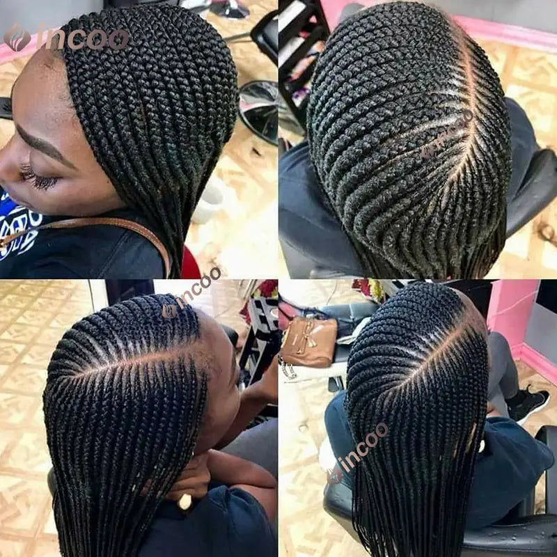 36inch Synthetic Twist Braided Wigs for Black Women Box Braided Full Lace Front Wig Adjustable Side Part Knotless Braids Wig