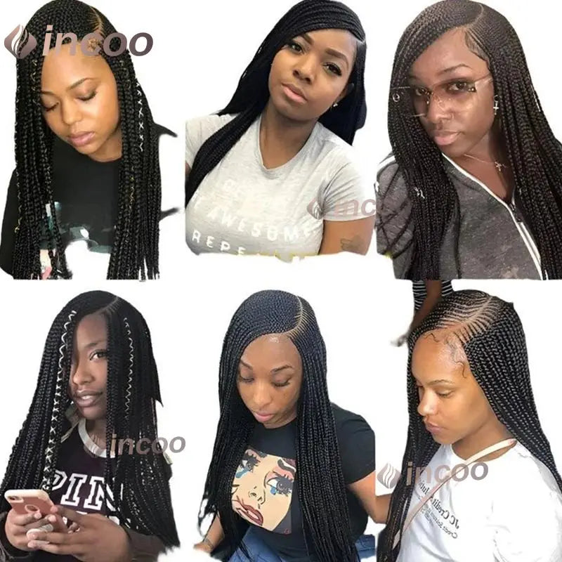36" Cornrow Braided Wigs Synthetic Handmade Side Part Braided Wig Full Lace Frontal Braiding Wig Goddess Knotless Box Braids Wig