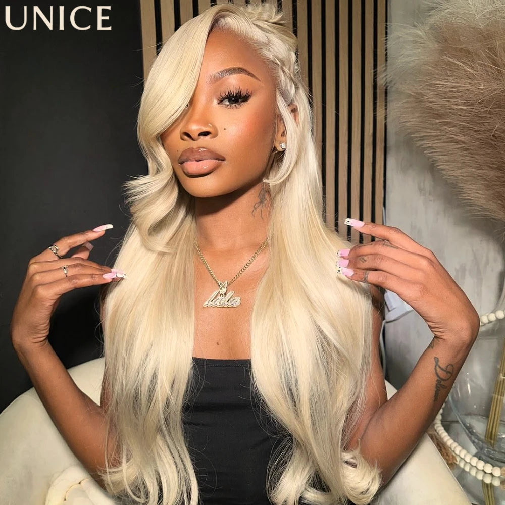 UNice 13x4 Pre Everything Lace Fronal #613 Blonde Body Wave Human Hair Wigs With Drawstring Pre Cut Pre Bleached Glueless Wig Ready To Wear