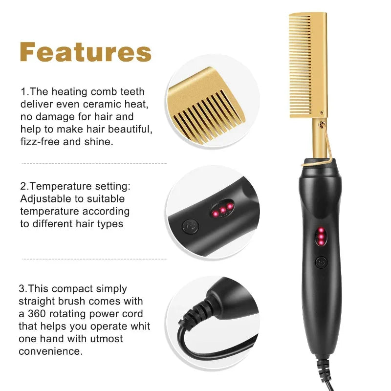 2 in 1 Electric Hot Heating Comb Hair Straightener Curler Flat Irons Wet Dry Hair Iron Straightening Brush Hair Styling Tools