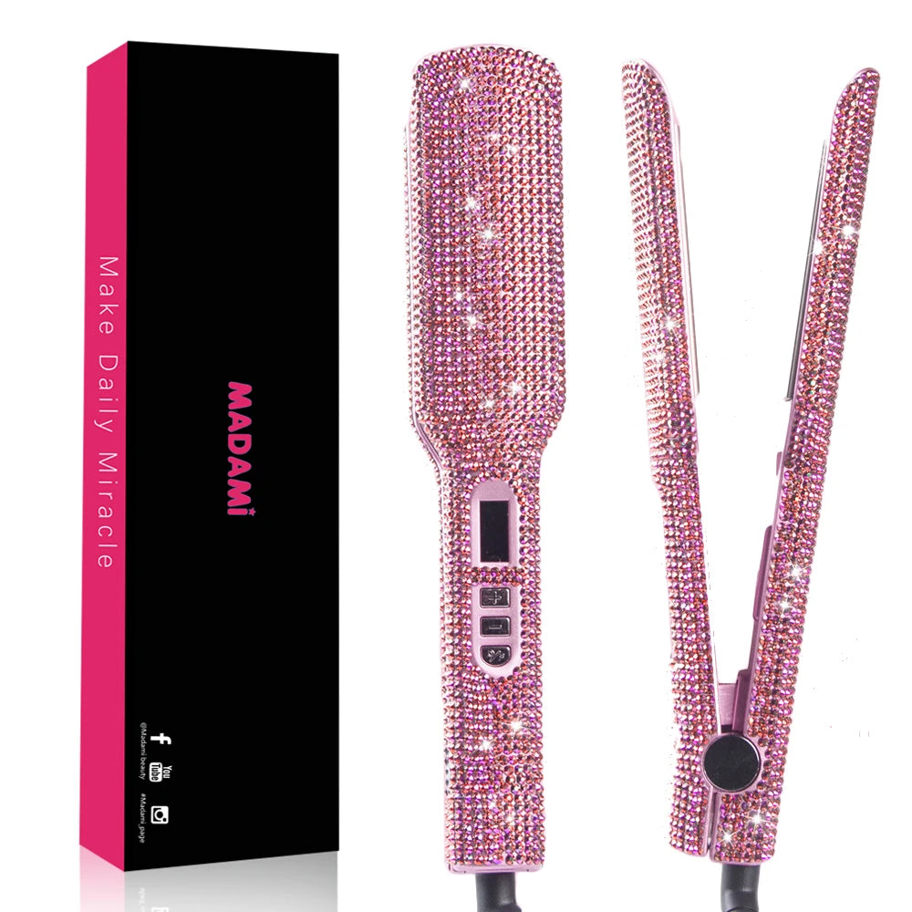 Rhinestone Flat Iron For a Perm Titanium Straightening Irons LCD Display Floating 2 Inches Wide Plate Hair Straightener Curler
