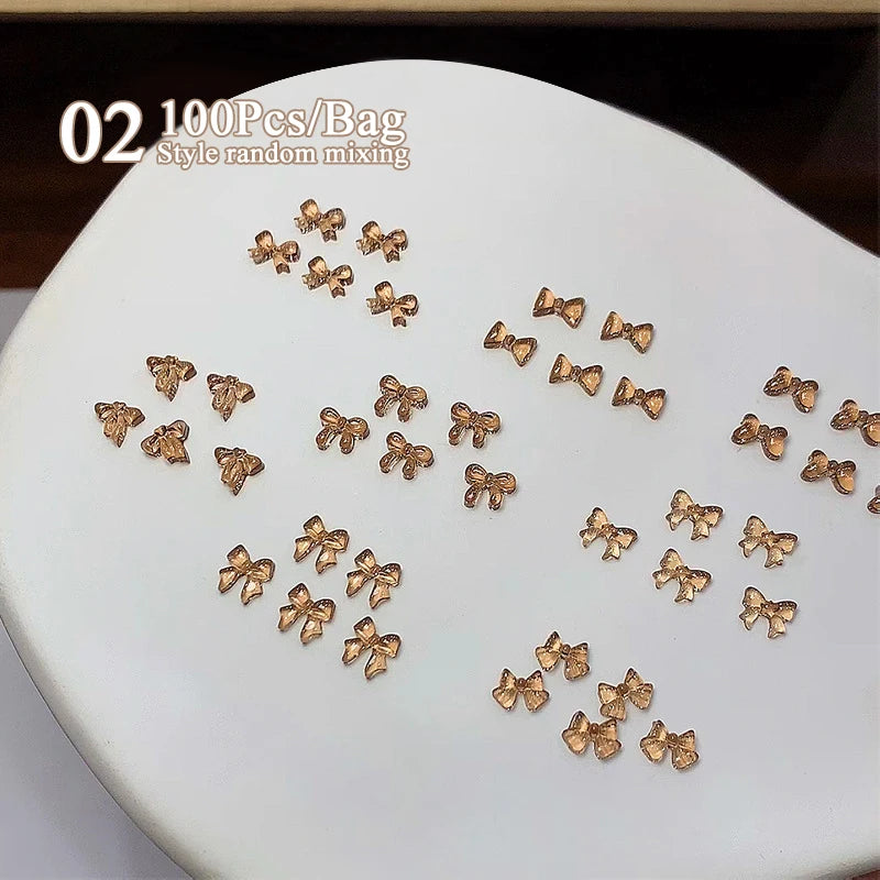 100/200pcs 3D Mixed Nail Decorations Kawaii Heart Flower Bear Pearl Design Rhinestone Nail Art Charms Jewelry Manicure Accessory