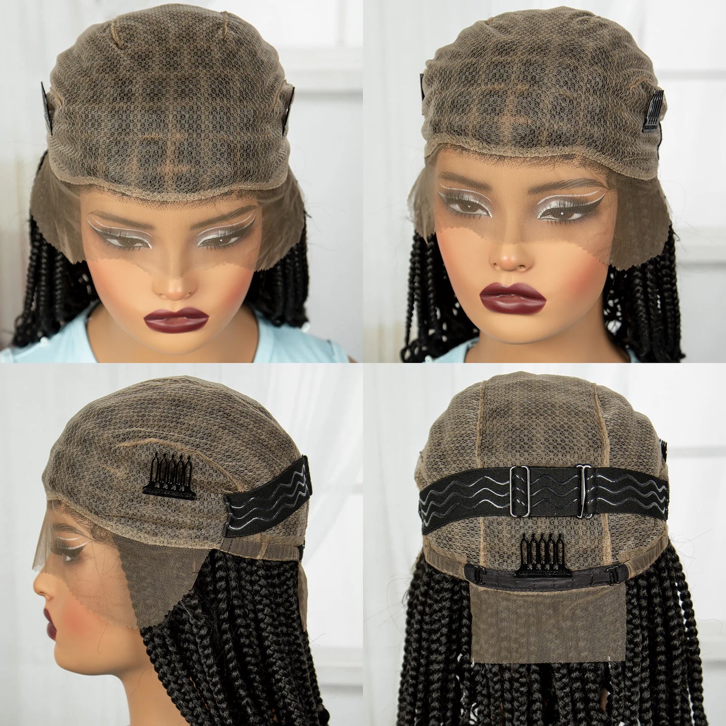 Knotless Box Boho Braided Wigs with Curly Ends Synthetic Full Lace Braided Lace Wigs Short Braided Bob Wig for Black Women