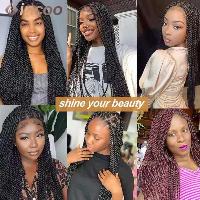 Incoo Synthetic Twist Braided Wigs For Black Women Box Braided Full Lace Front Wig Faux Locs Wig Goddess Braids Wigs