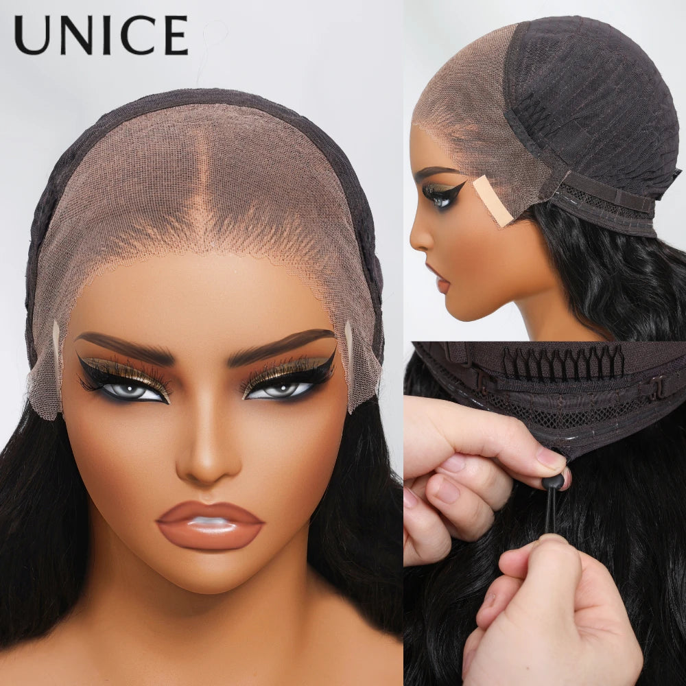 UNICE Chestnut Brown Ombre Yaki Straight Bob Human Hair Wig 7x5 & 13x4 Lace Glueless Wig 150% Density