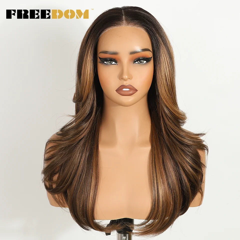 FREEDOM Layered Synthetic Lace Front Wigs For Women 20 Inch Ombre Blonde Wavy  6X4 Pre Plucked Wear And Go Glueless Lace Wigs