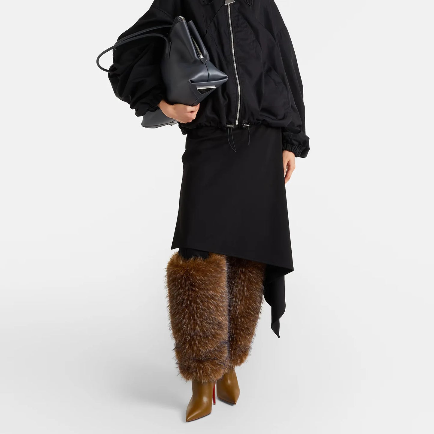 Autumn And Winter Women Fur Knee High Boots Pointed Toe Thin Stiletto Heel Leather Fashion Party Luxury Long Boots Big Size