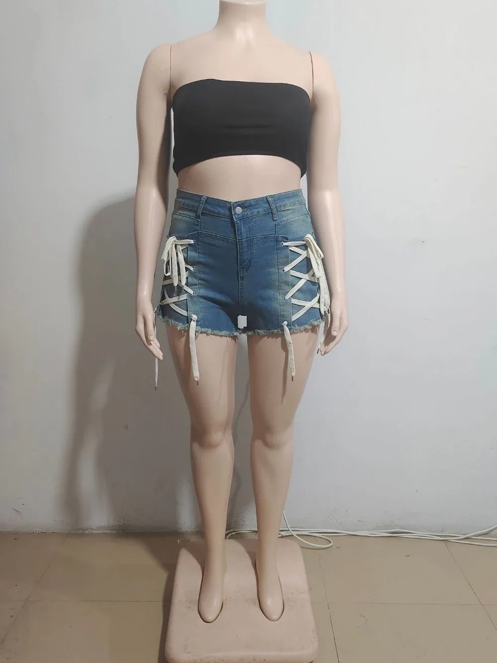 FAGADOER Fashion Hot Girl Street Lace Up Jean Shorts Women High Waisted Button Slim Denim Shorts Female Bandage Cowboy Bottoms