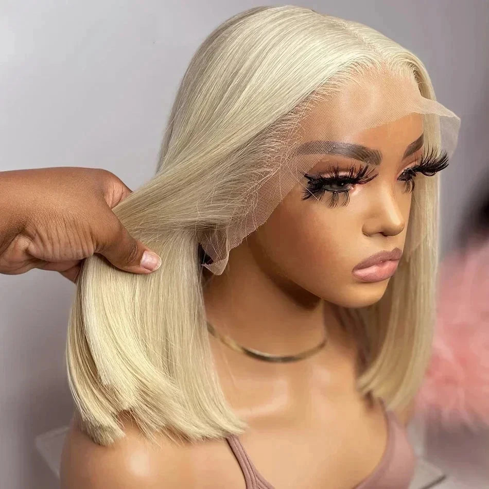 613 Honey Blonde 13x4 HD Transparent Lace Short Bob Wig Pre-Plucked Straight Full Frontal Human Hair Wig for Women