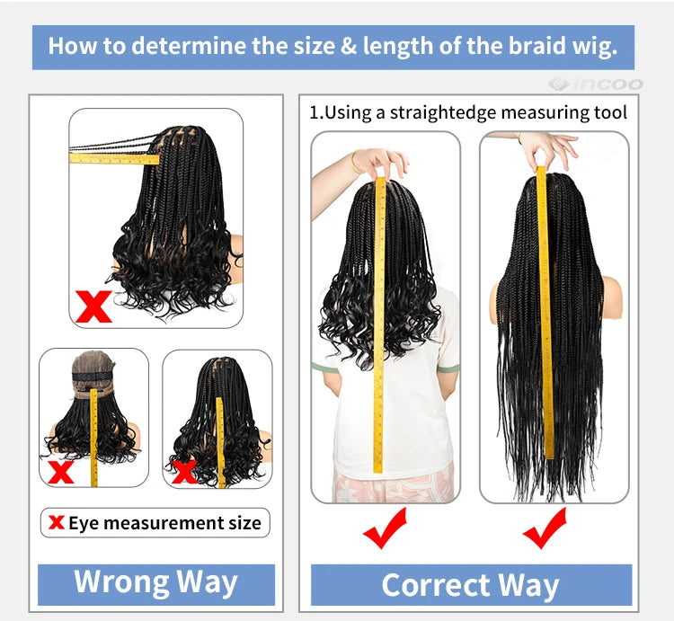 36" Cornrow Braided Wigs Synthetic Handmade Side Part Braided Wig Full Lace Frontal Braiding Wig Goddess Knotless Box Braids Wig