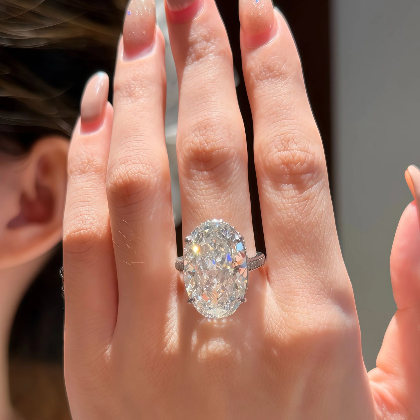 Onnelik S925 Sterling Silver 20CT Large Carat Moissanite Egg Shape Ring Minimalist Band Luxury Jewelry for Women Elegant Gifts