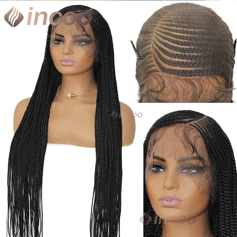 36inch Synthetic Twist Braided Wigs for Black Women Box Braided Full Lace Front Wig Adjustable Side Part Knotless Braids Wig