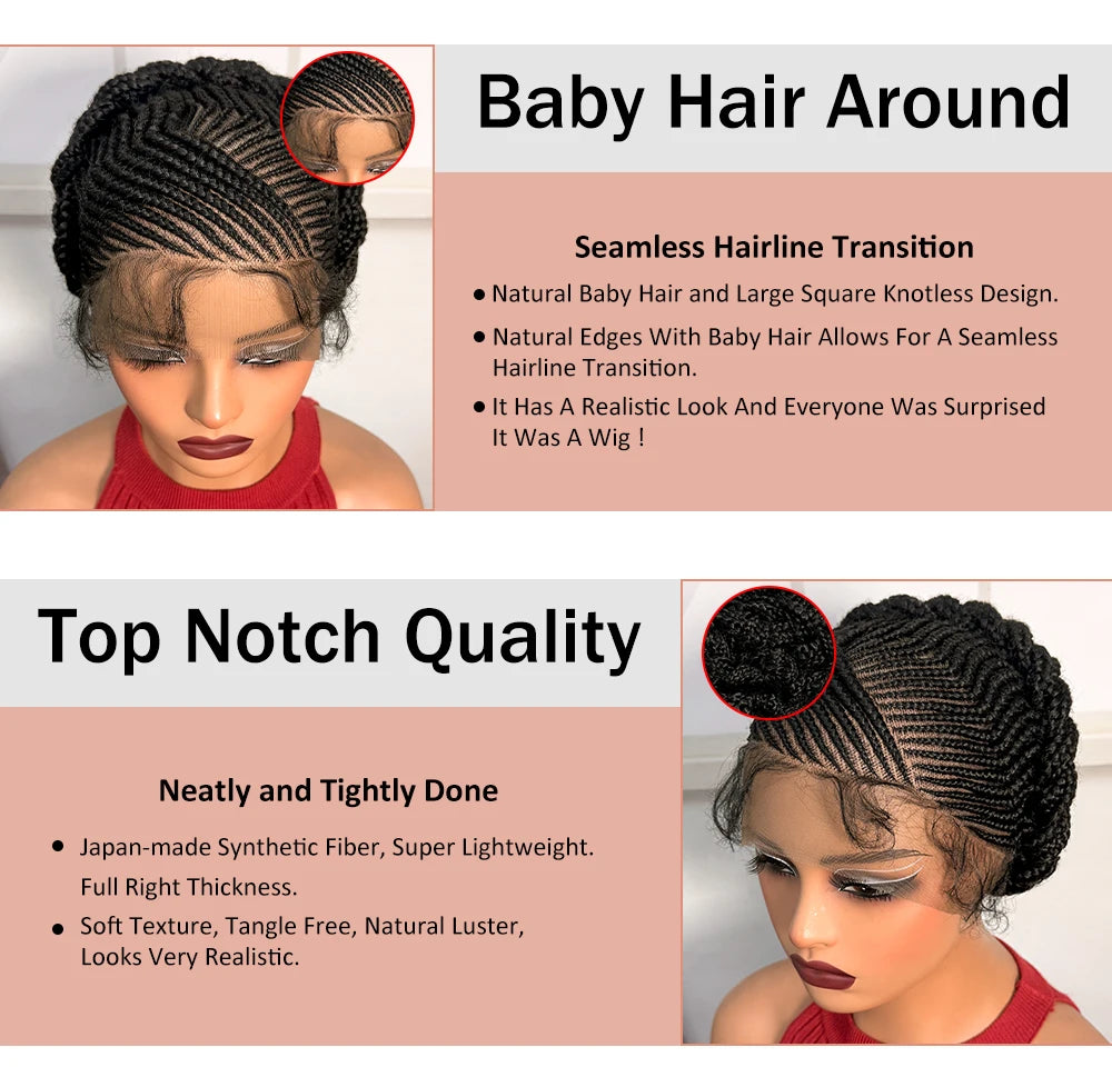 Short Natural Cornrow Braided Wigs Synthetic Full Lace Bantu Braided Wigs Knotless Braids Wigs with Baby Hair for Black Women