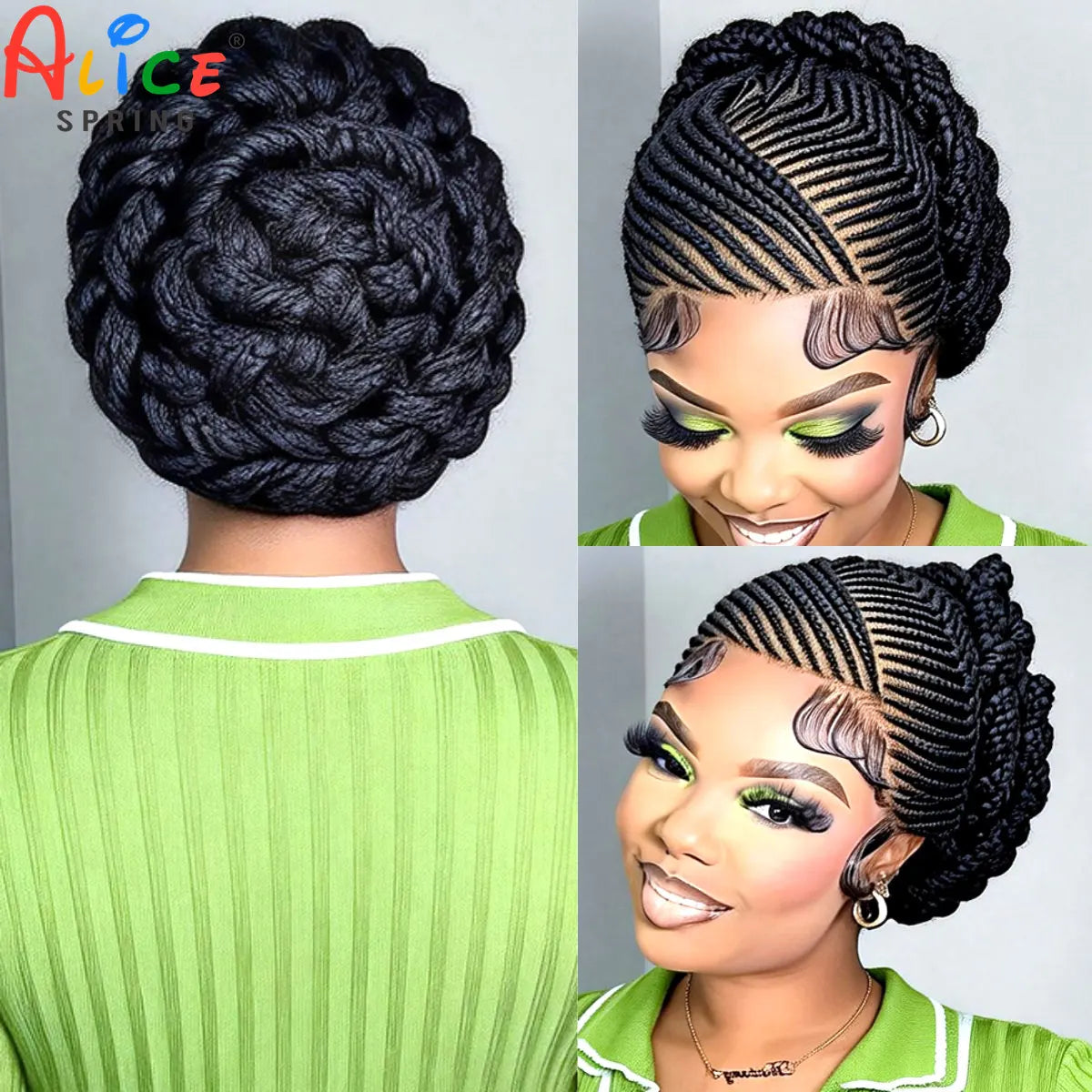 Short Natural Cornrow Braided Wigs Synthetic Full Lace Bantu Braided Wigs Knotless Braids Wigs with Baby Hair for Black Women