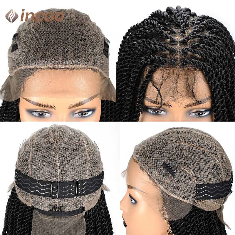 Full Lace Frontal Wigs Synthetic Twist Braided Wigs For Black Women Box Braided Lace Front Wig Faux Locs Wig Goddess Braids Wigs