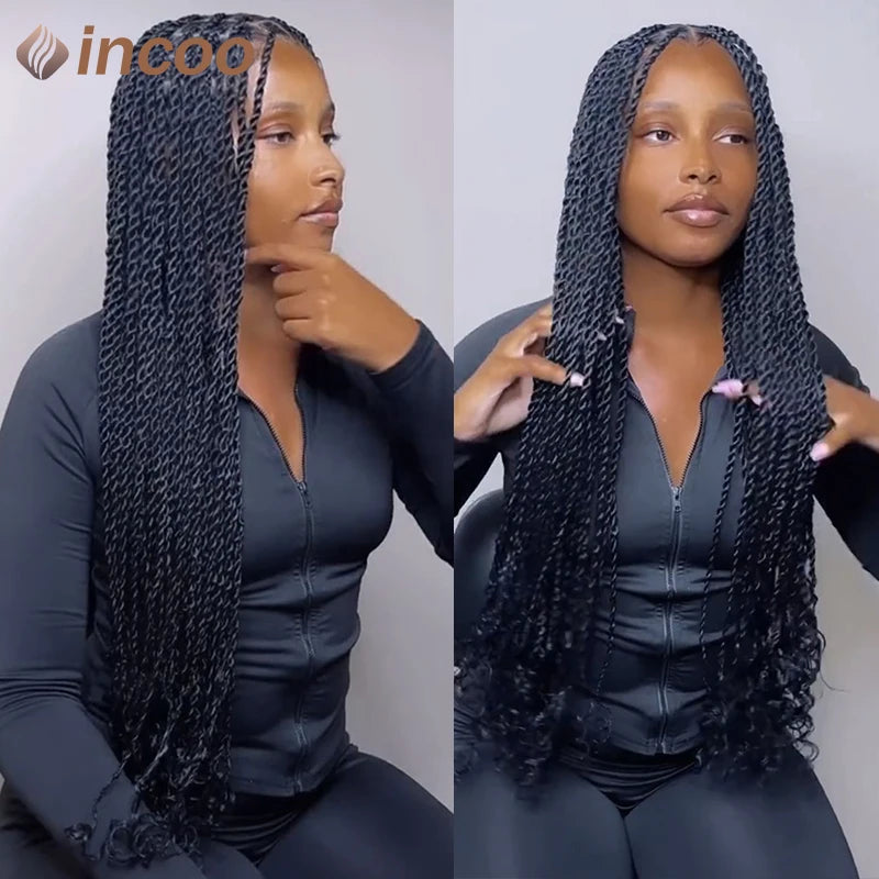 Full Lace Frontal Wigs Synthetic Twist Braided Wigs For Black Women Box Braided Lace Front Wig Faux Locs Wig Goddess Braids Wigs