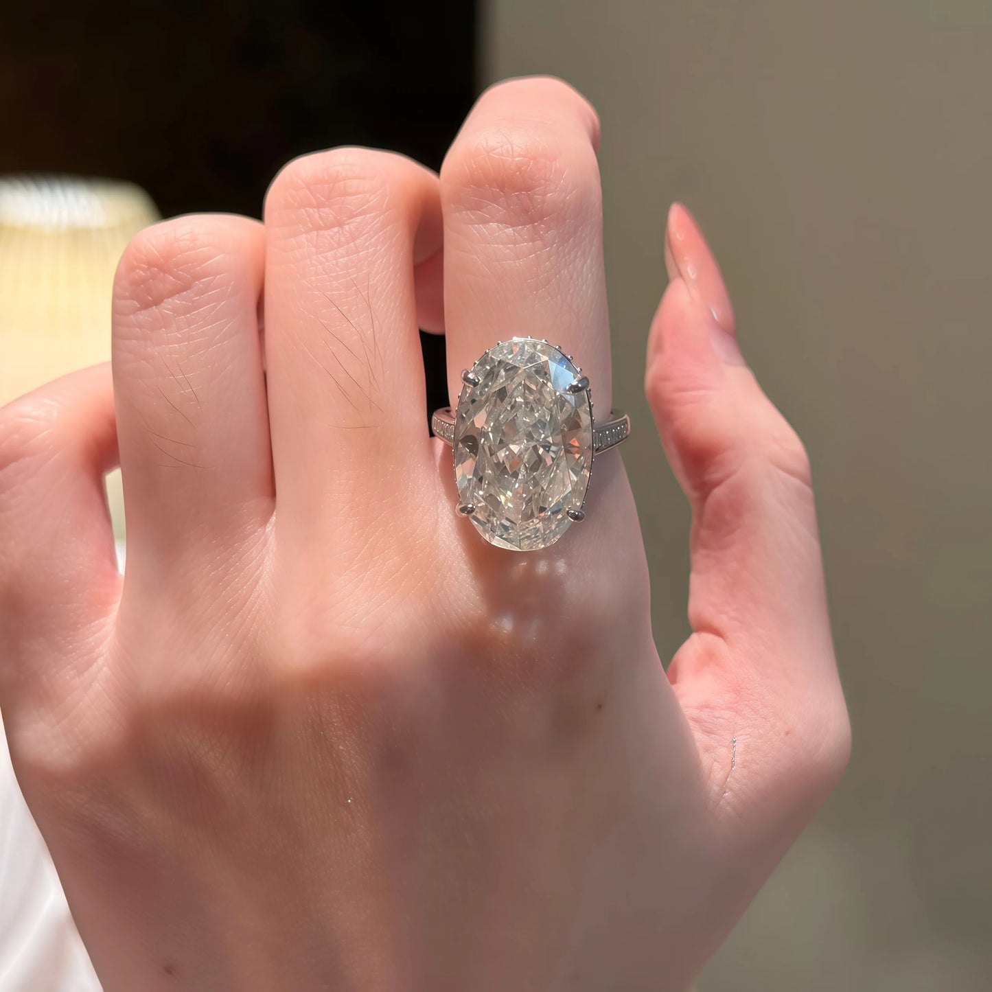 Onnelik S925 Sterling Silver 20CT Large Carat Moissanite Egg Shape Ring Minimalist Band Luxury Jewelry for Women Elegant Gifts