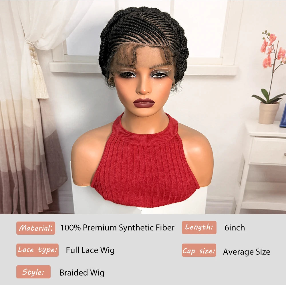 Short Natural Cornrow Braided Wigs Synthetic Full Lace Bantu Braided Wigs Knotless Braids Wigs with Baby Hair for Black Women