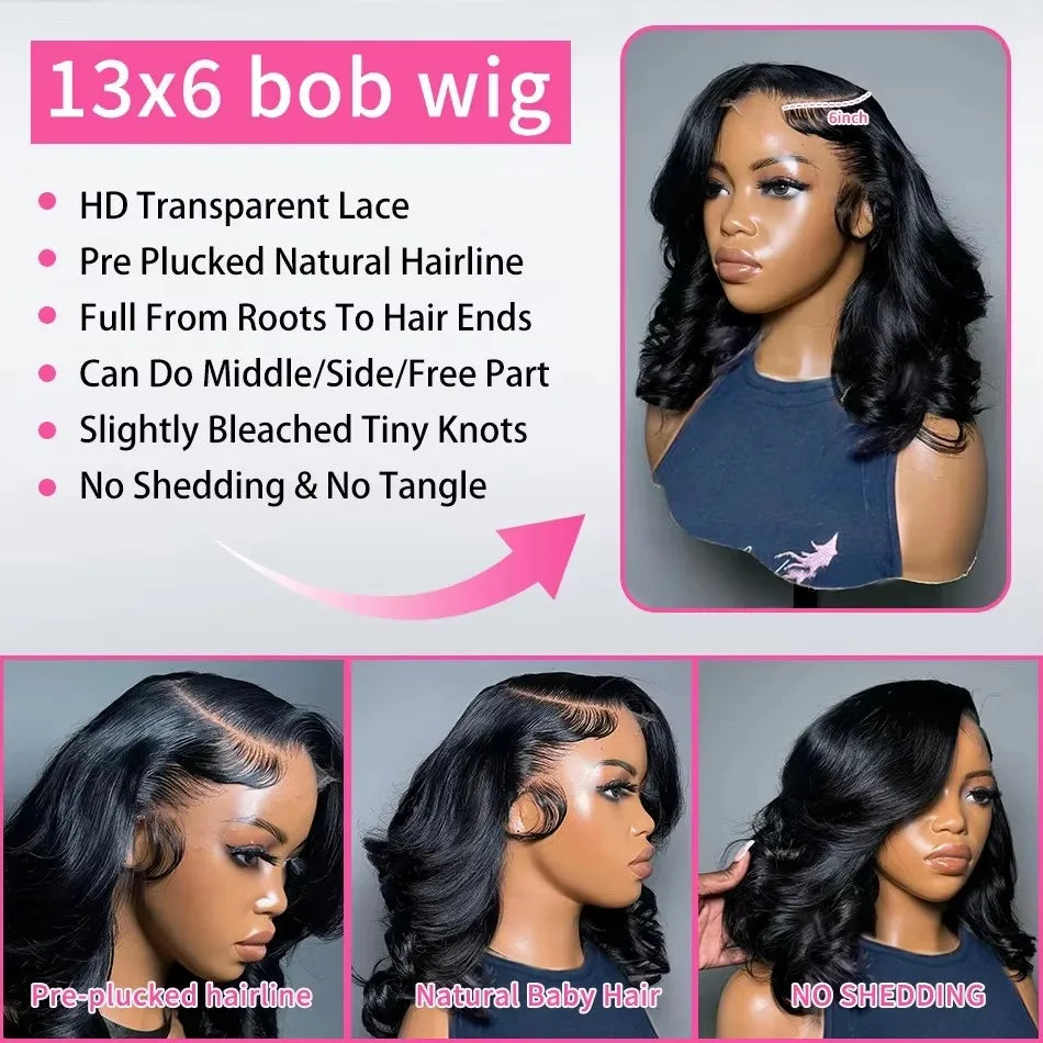 Linktowig 250 Density 13x6 Body Wave Bob Wig Human Hair 13x4 HD Short Bob Wig Lace Front Human Hair Wigs 5x5 Lace Frontal Wigs